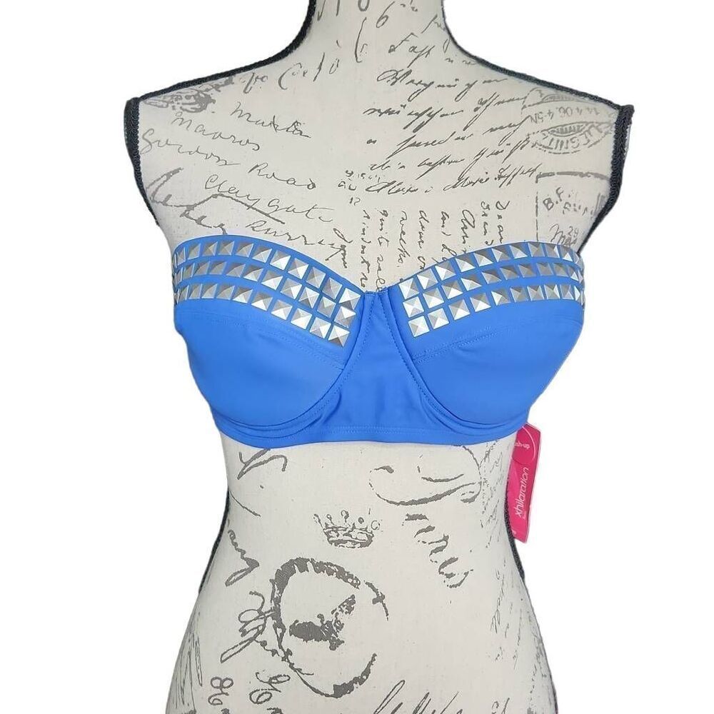 Xhilaration Women's Size Large Blue Silver Studs Underwire Push Up Bikini Top